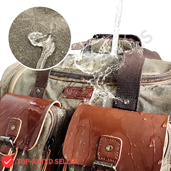 Waxed Canvas Travel Duffle Bag Waterproof Weekender Overnight Carry-On - Picture 5 of 7
